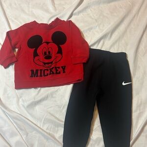 Nike Black Pants with Red Mickey Sweatshirt